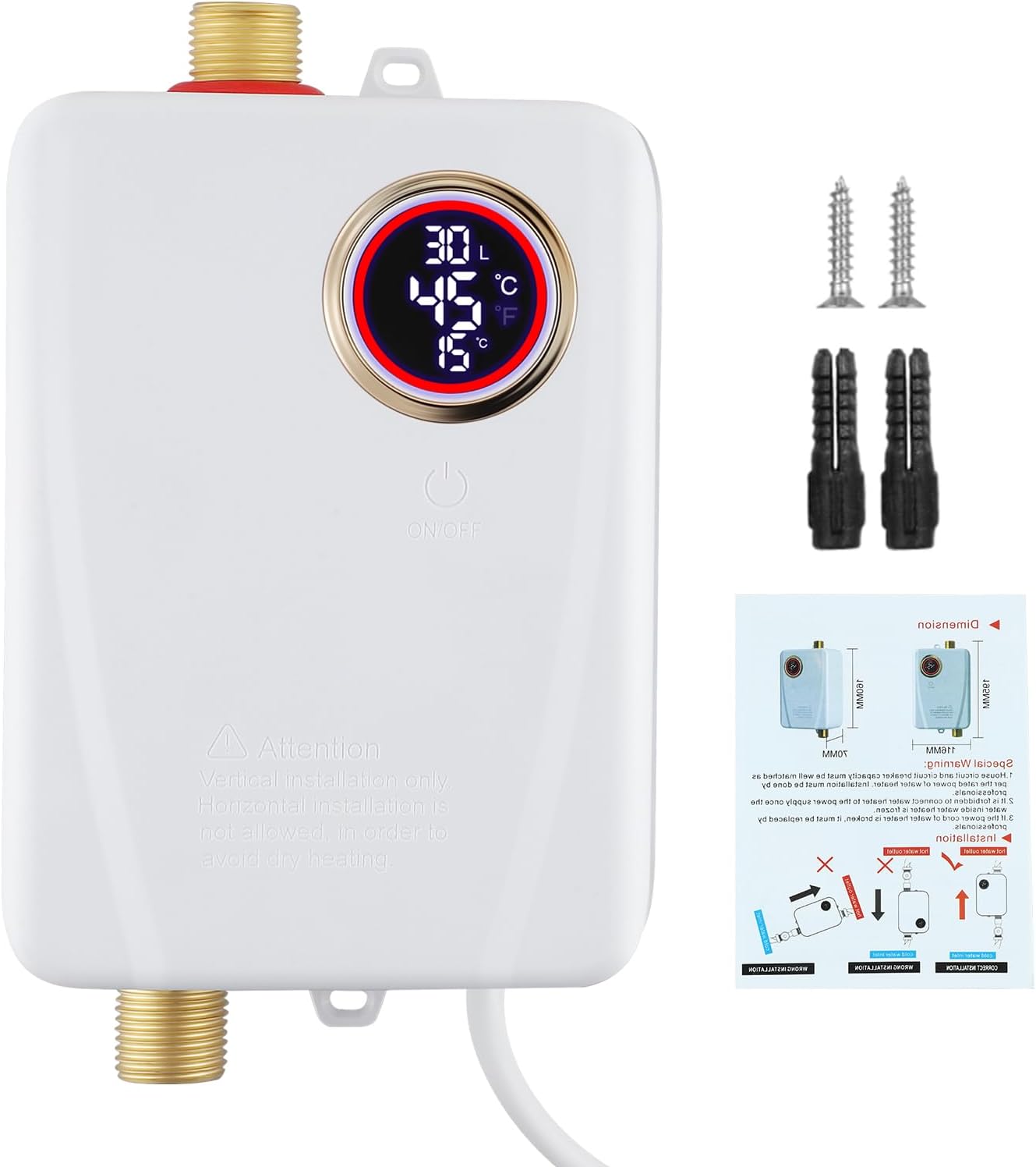 Miniaturowy podgrzewacz wody przepływowy, 3500 W, 220 V, pod zlewem, miniaturowy elektryczny podgrzewacz wody ze zbiornikiem i wyświetlaczem temperat
