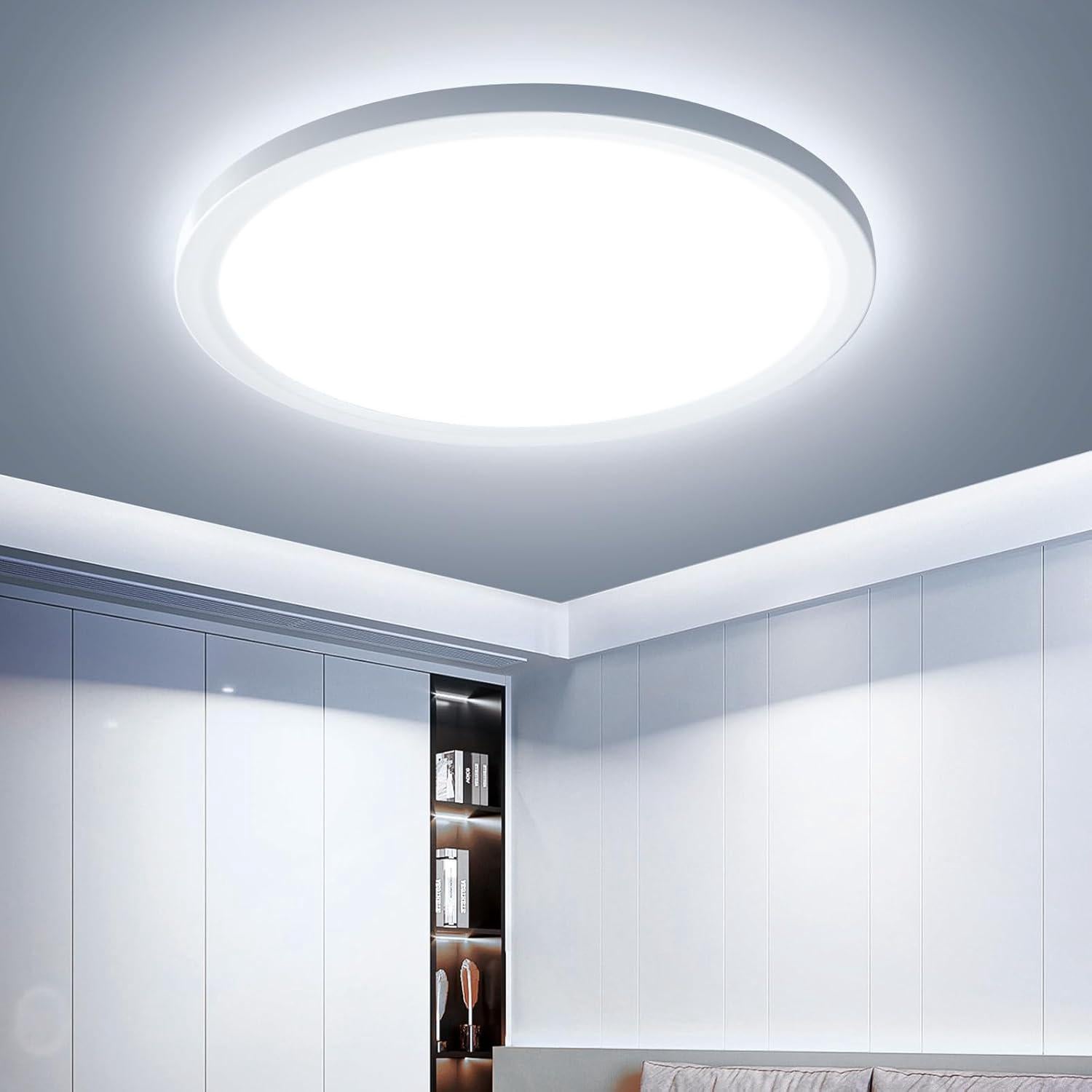 Lampa sufitowa LED do łazienki, nowoczesna lampa 6500K, kolor biały, wodoodporna IP44, średnica 26 cm, odpowiednia do łazienek