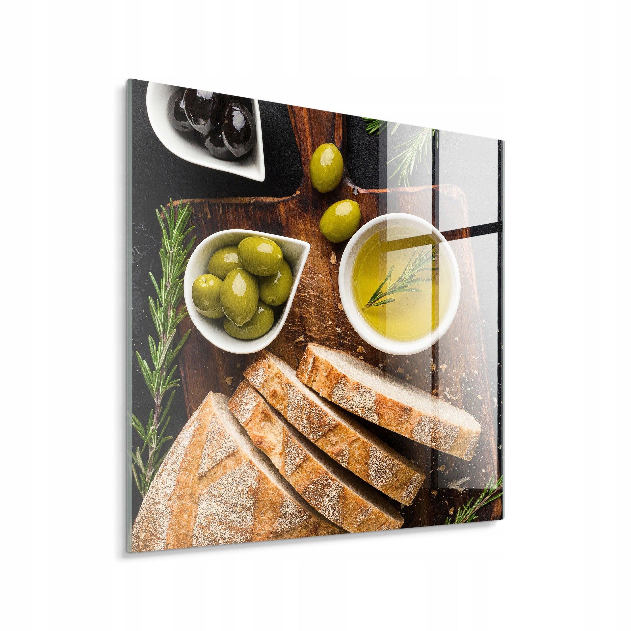 Obraz szklany STYLER Bread & Olives 30x30 cm chleb oliwki dekoracja kuchni