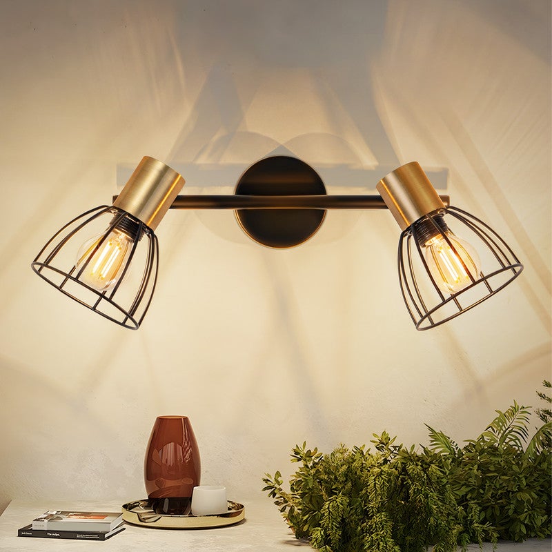 Kinkiet wewnętrzny Nettlife, lampa ścienna w stylu vintage, gniazdo E14, czarny, obrotowy o 350°, metalowy, z 2 żarówkami (żarówki nie są dołączone)