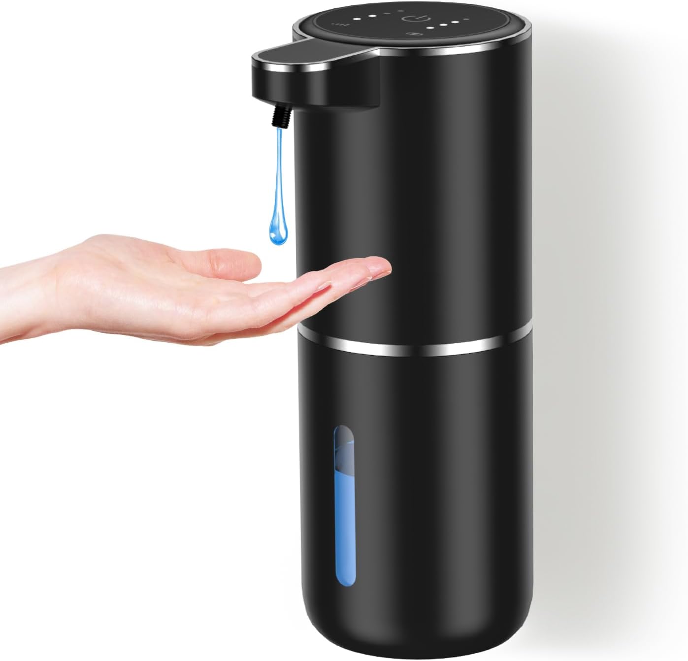 Dozownik mydła, USB C, ładowalny, ścienny, 380 ml, 4 regulowane poziomy, czarny Dozownik mydła w płynie