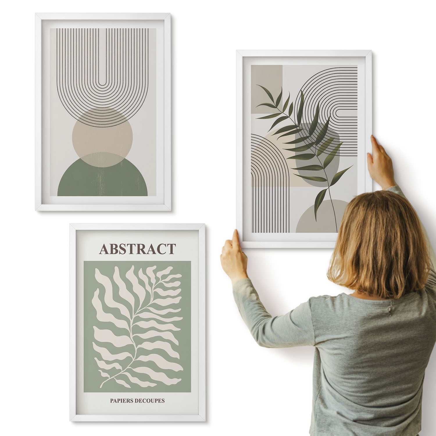Galeria ścienna 3-częściowy komplet obrazów w białych ramach - Botaniczne abstrakcje styl boho rustykalny - ArtPrintCave