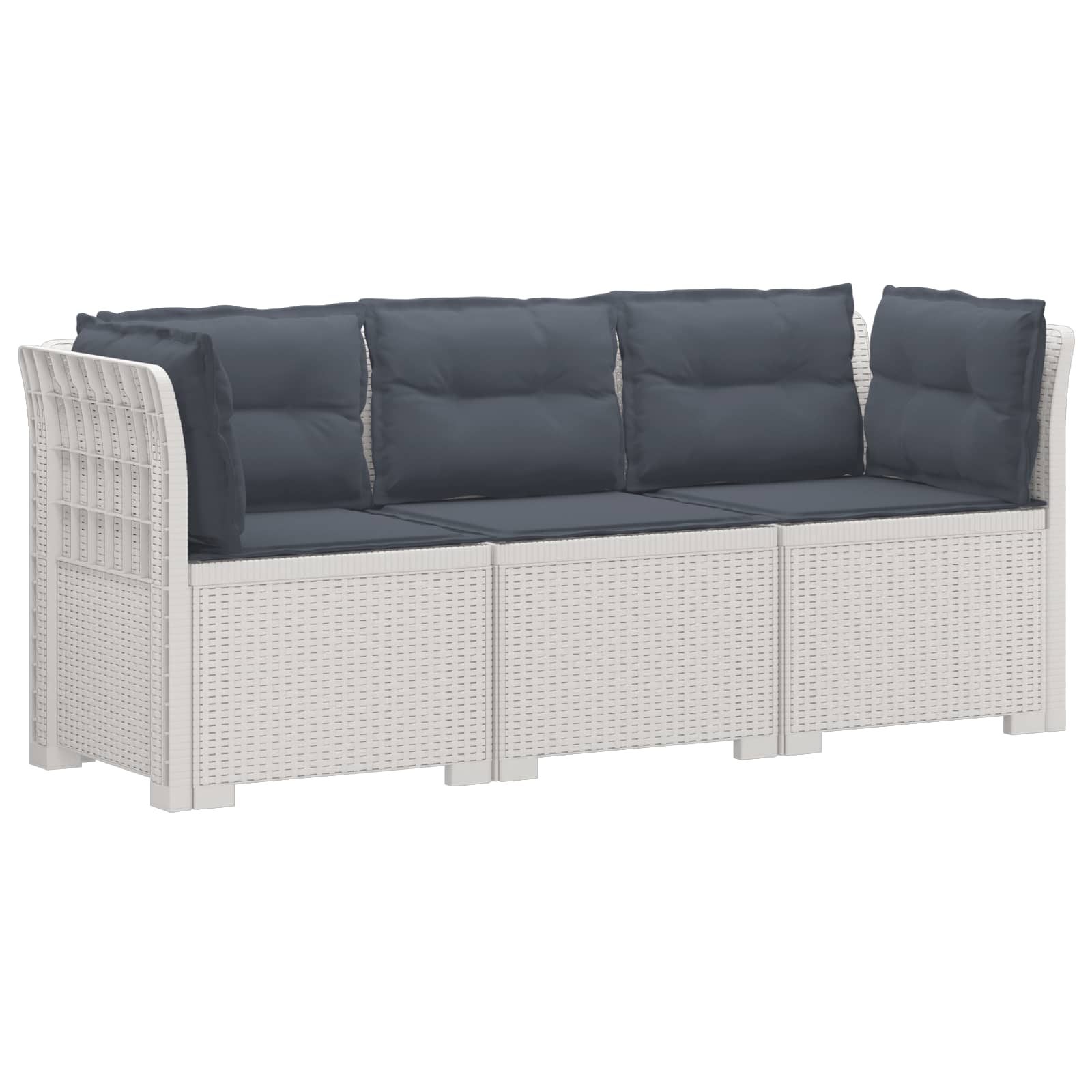 Sofa Ogrodowa Modułowa 3-Osobowa Plastikowa Biała z Poduszkami na Taras