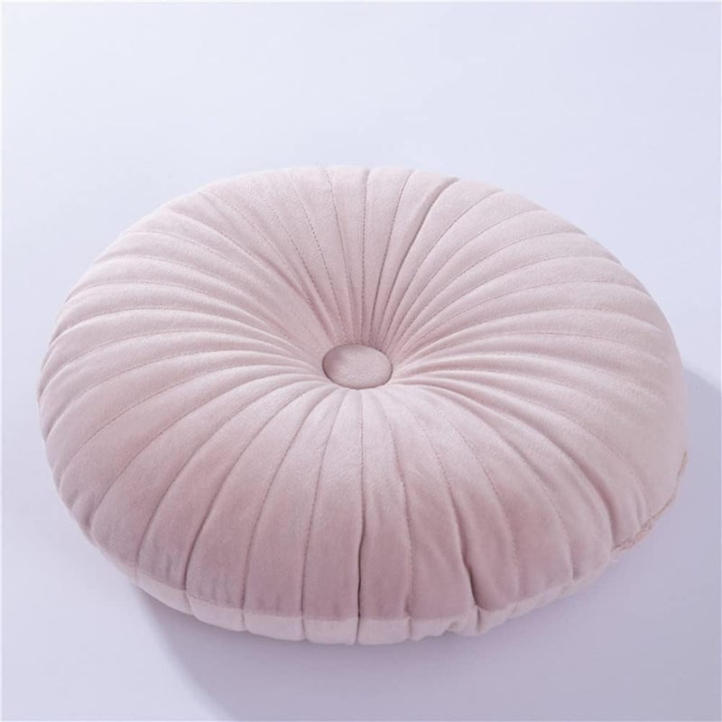 Okrągła poduszka welurowa z wzorem dyni – 35 cm – idealna do salonu, sofy, łóżka, podłogi (różowa)
