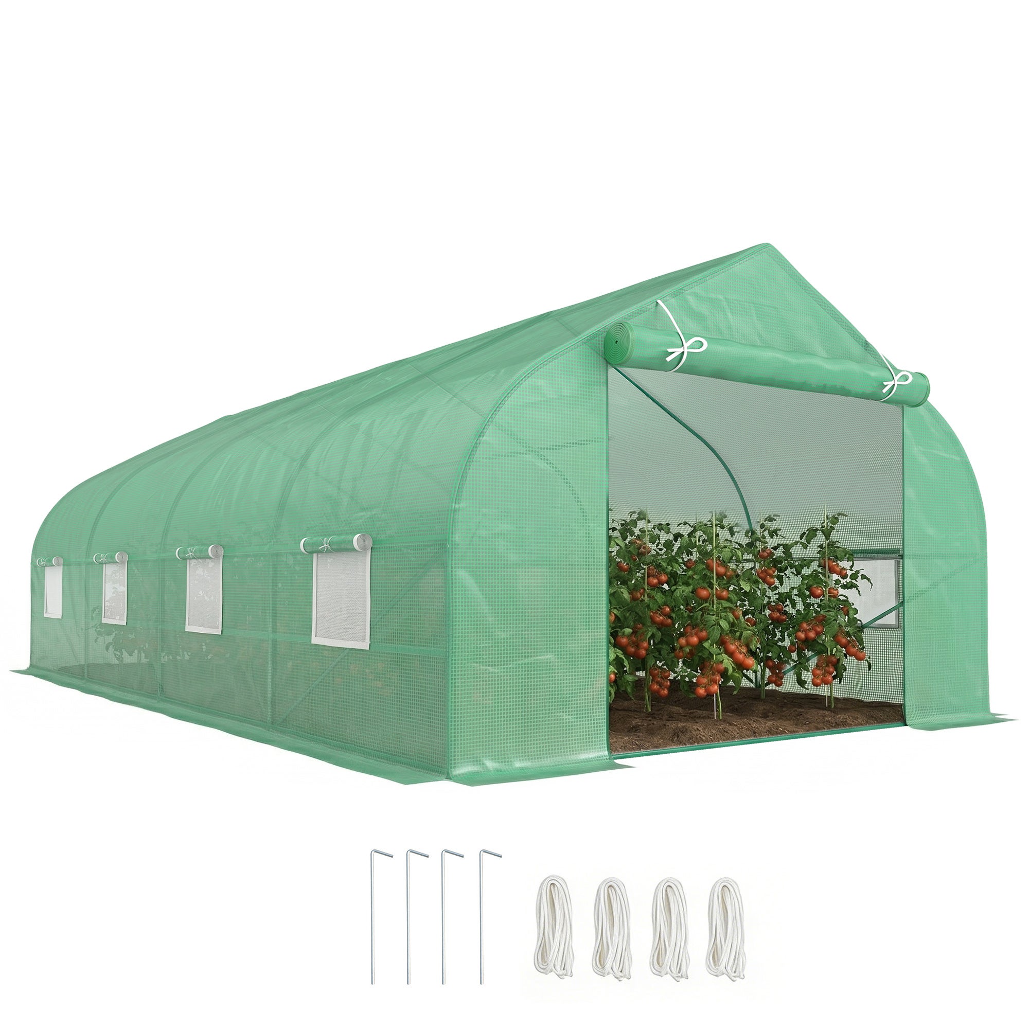 Szklarnia o wymiarach ok. 6 x 3 x 2 m, aluminiowa z drzwiami rolowanymi, drzwiami zamykanymi na suwak, 8 oknami z siatki, słupkami podporowymi