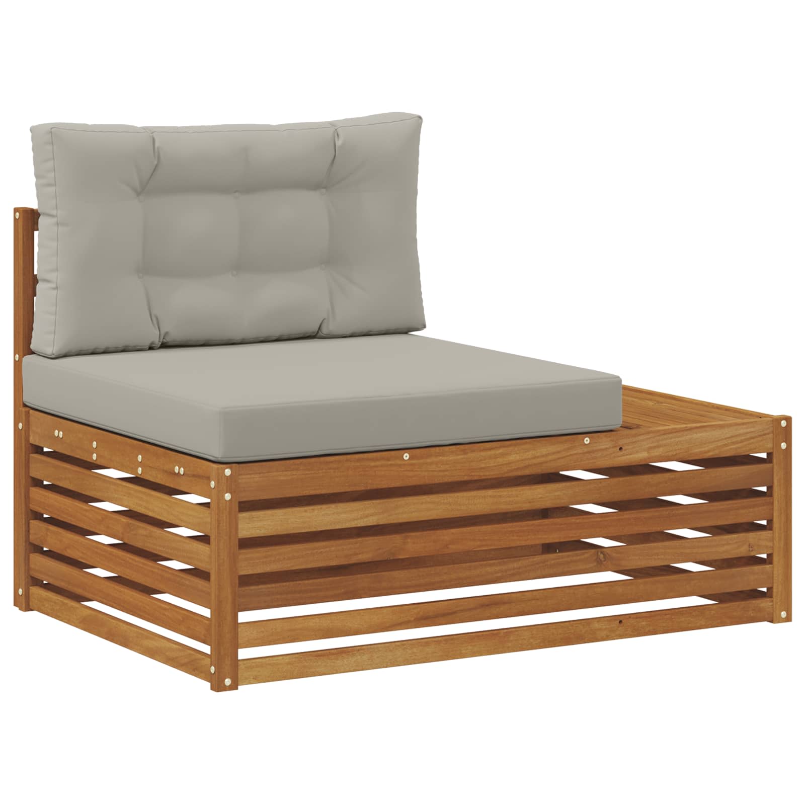 Sofa Ogrodowa Końcowa z Poduszką Drewniana Beżowo-Szara