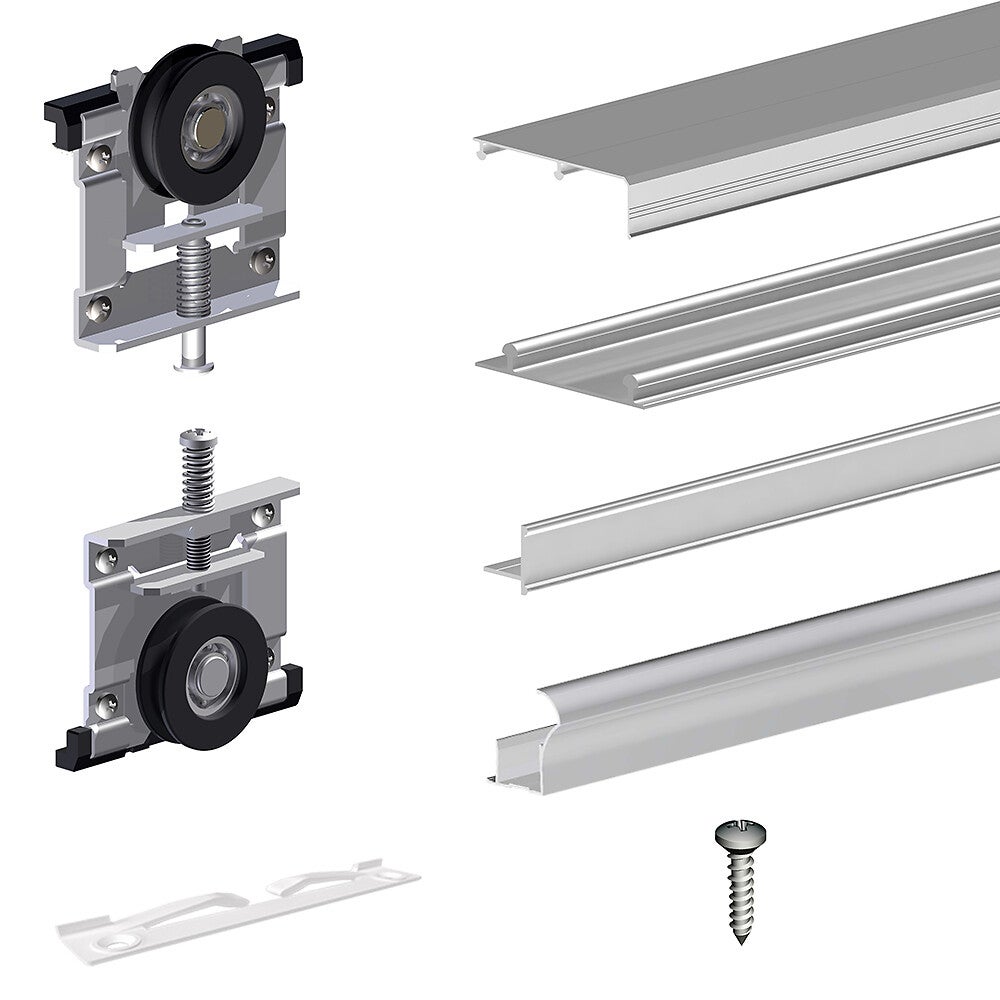 System do drzwi przesuwnych w szafie SLID’UP 220 na 3 skrzydła, grubość drzwi 18 mm, długość prowadnicy 270 cm, kolor sr