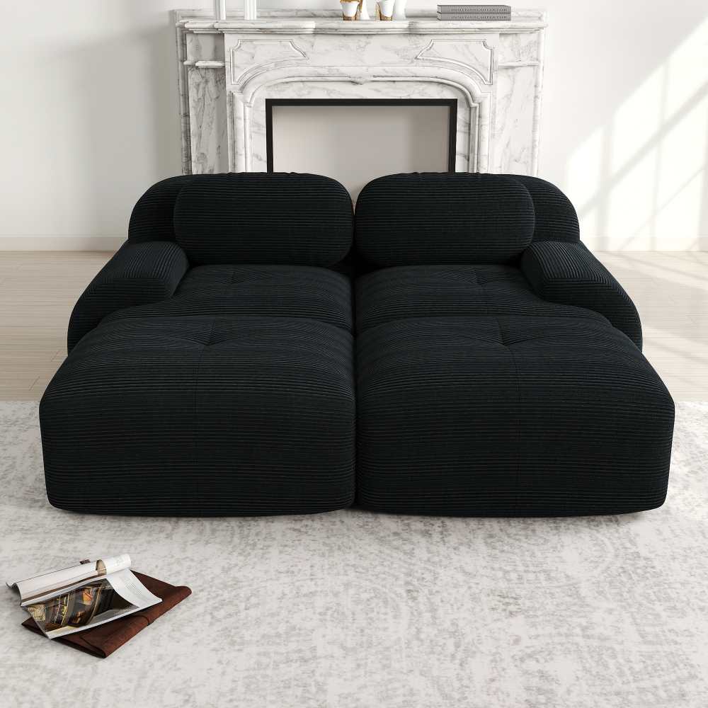 Modułowa sofa 2-osobowa z kordu z szezlongiem, ergonomiczna i antypoślizgowa