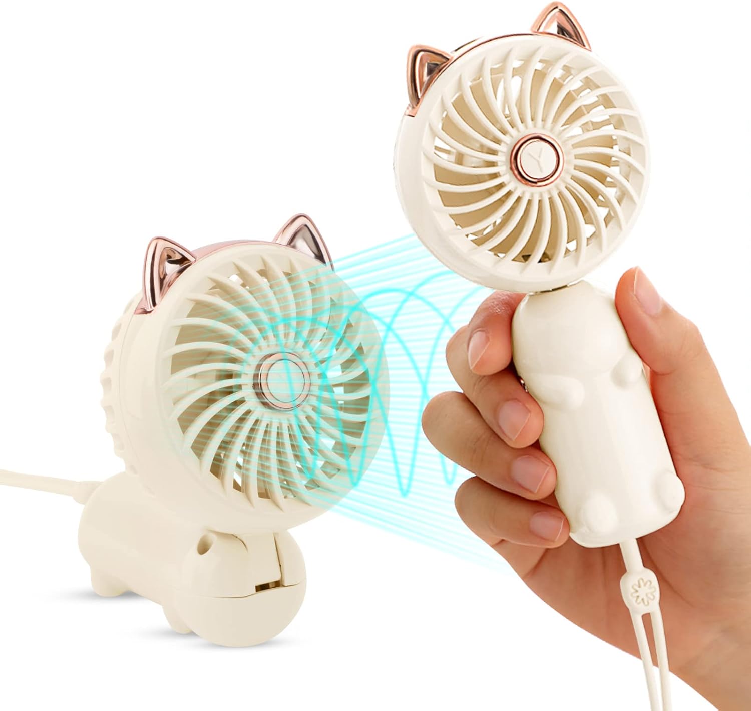 Mini przenośny wentylator USB z akumulatorem i 3 prędkościami, składany, niezbędny na letnie wakacje, beżowy