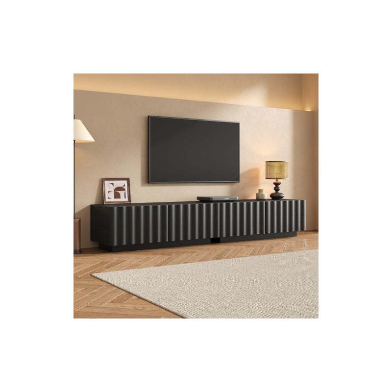 Nowoczesna szafka RTV 200x40x35 cm - Z 4 szufladami - Duży blat - MDF + płyta wiórowa - Czarna