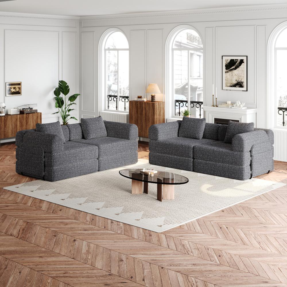 Sofa 2 w 1 z funkcją spania Chenille ze schowkiem w podłokietnikach, stalową ramą, antypoślizgową podstawą i wieloma możliwymi konfiguracjami