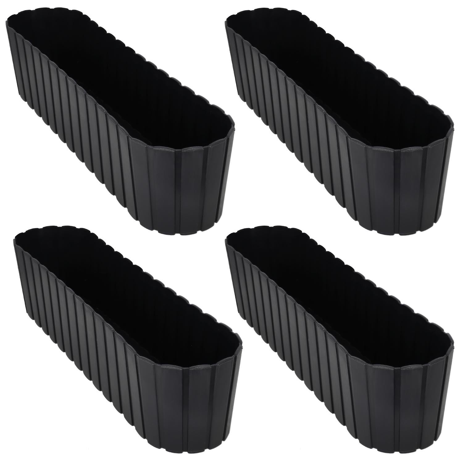 4 szt. Doniczka Skrzynka Balkonowa - 60 x 14 x 13 cm - Skrzynia Plastikowa na Kwiatki - Donica Owalna na Balkon - Rustykalna - Antracyt KOTARBAU