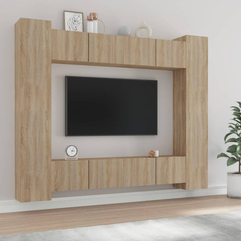 Zestaw mebli TV VidaXL 8 szt. z drewna inżynieryjnego, kolor maron, wymiary 80x30x30 cm