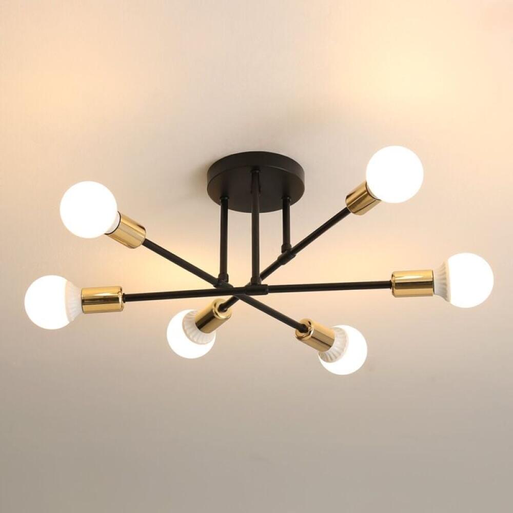 Złota lampa sufitowa sześcioramienna w stylu retro, idealna do salonu - 51 cm