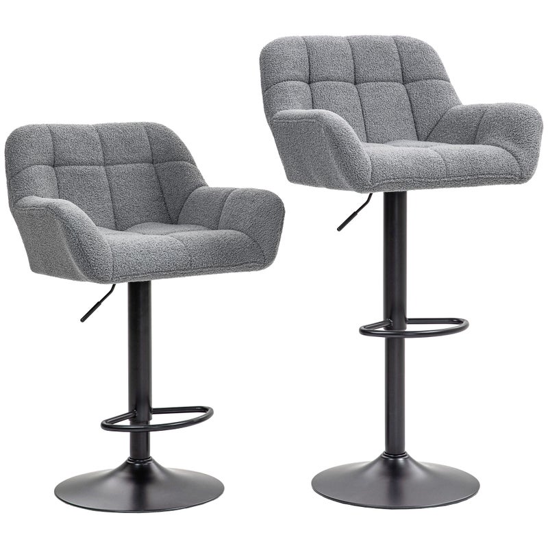 2-element retro-styl bar stools zestaw, z regulacją wysokości, fleece-like texture, szary + czarny