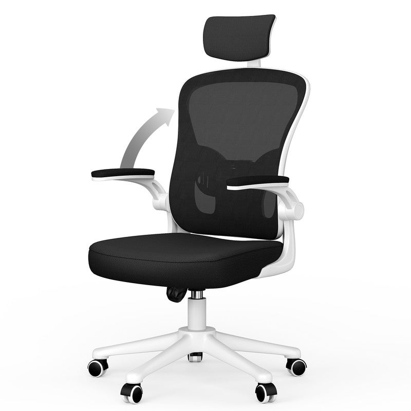 Fotel biurowy – krzesło ergonomiczne z podłokietnikami 2D, regulowanym zagłówkiem, podparciem lędźwiowym i oparciem, białe