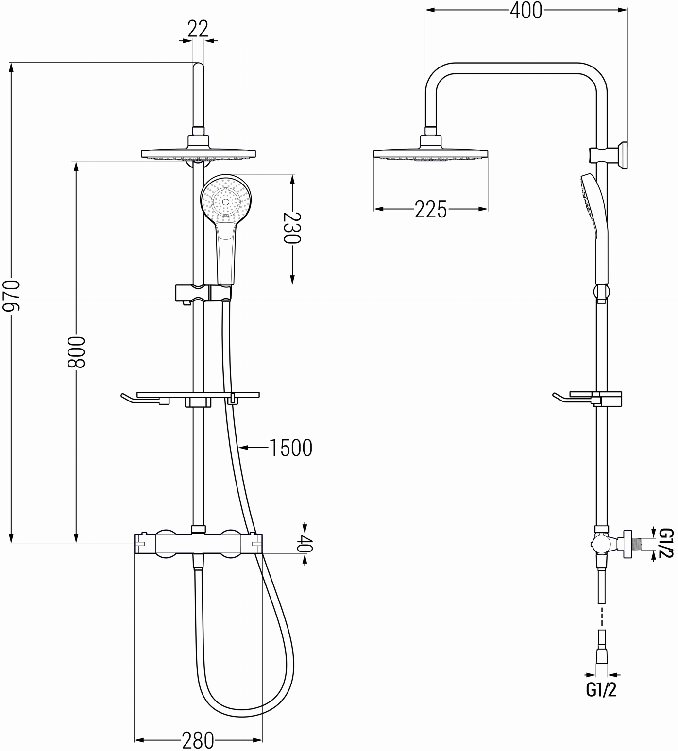 Mexen KT05 zestaw prysznicowy natynkowy z deszczownicą i baterią termostatyczną, chrom/biały - 771500593-00