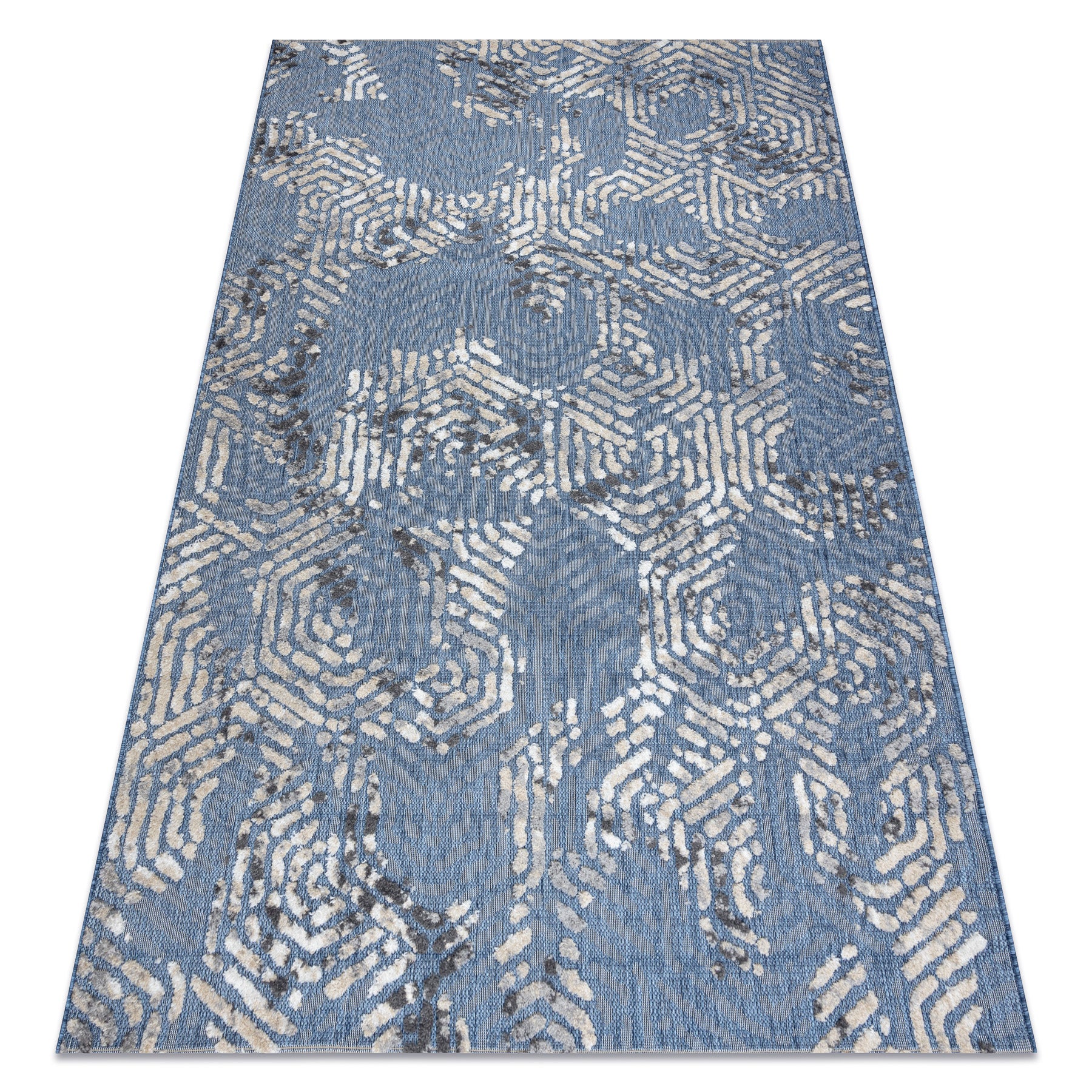 Dywan Strukturalny SOLE D3841 Heksagony - płasko tkany niebieski / beż 160x220 cm