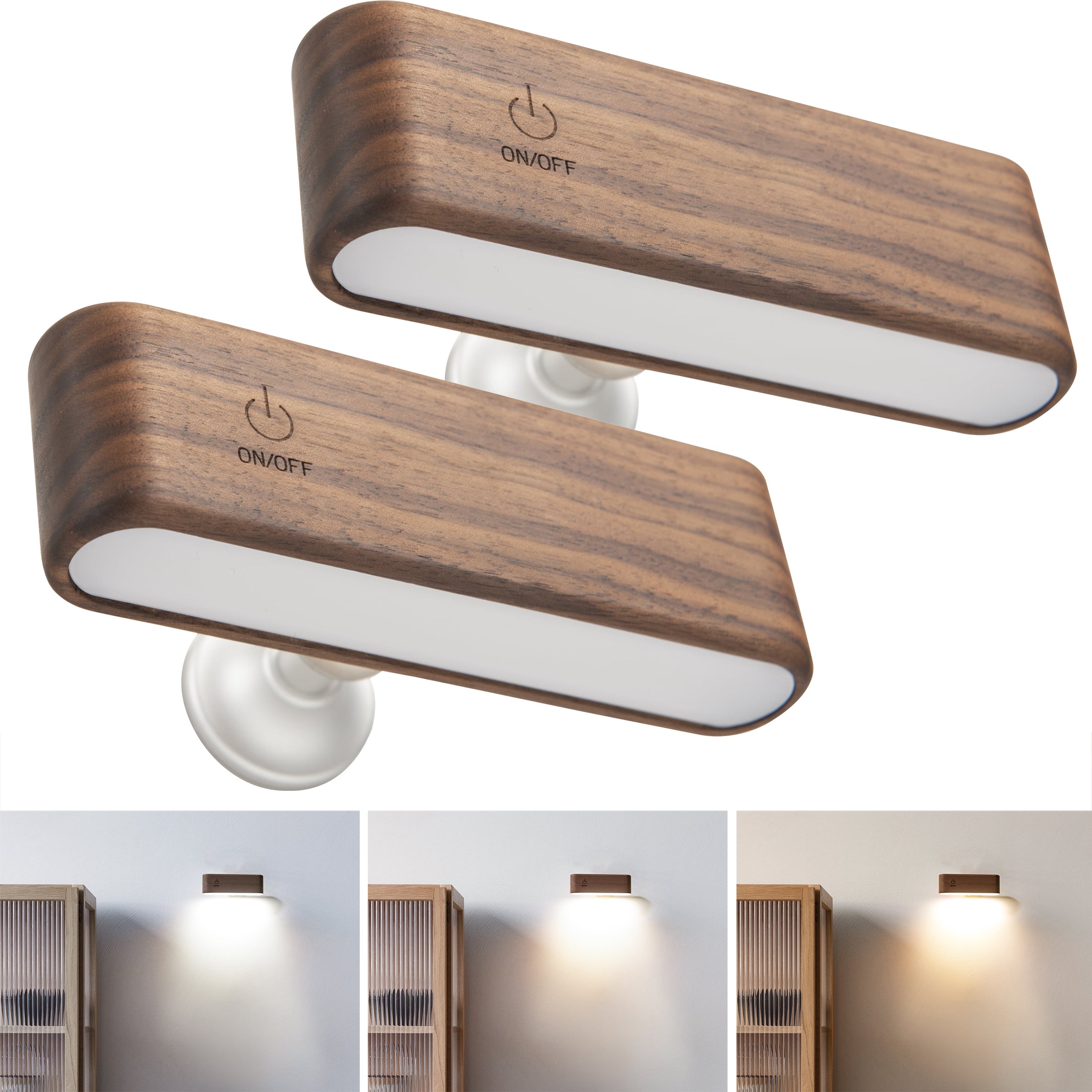 Zestaw 2 ładowalnych lamp ściennych LED, magnetyczna lampka nocna z regulacją jasności, obrotowa o 360° dotykowa lampka do czytania