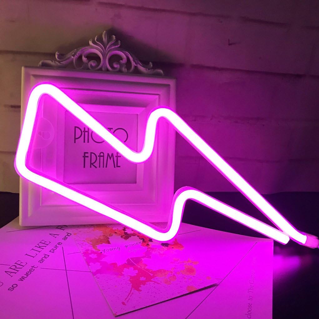 Neonowa lampka nocna, (różowa) Dekoracyjna lampa LED z błyskawicą, dekoracja ścienna na Boże Narodzenie, przyjęcie urodzinowe, pokój dziecięcy, salo
