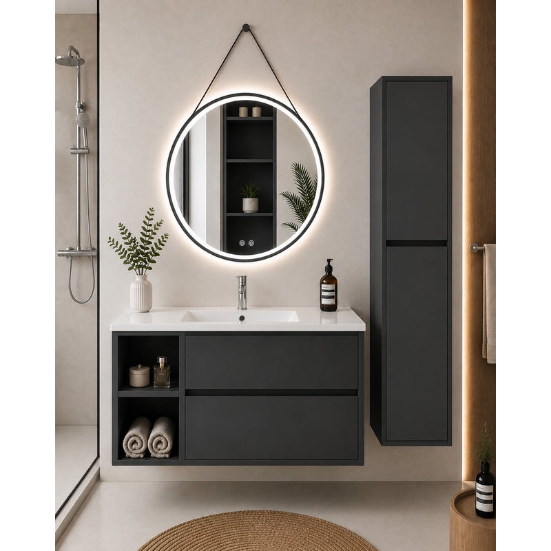 Szafka łazienkowa z umywalką ORIGENBATH ZEUS bez lustra 100x45 cm Lewa strona grafitowy z kolumną