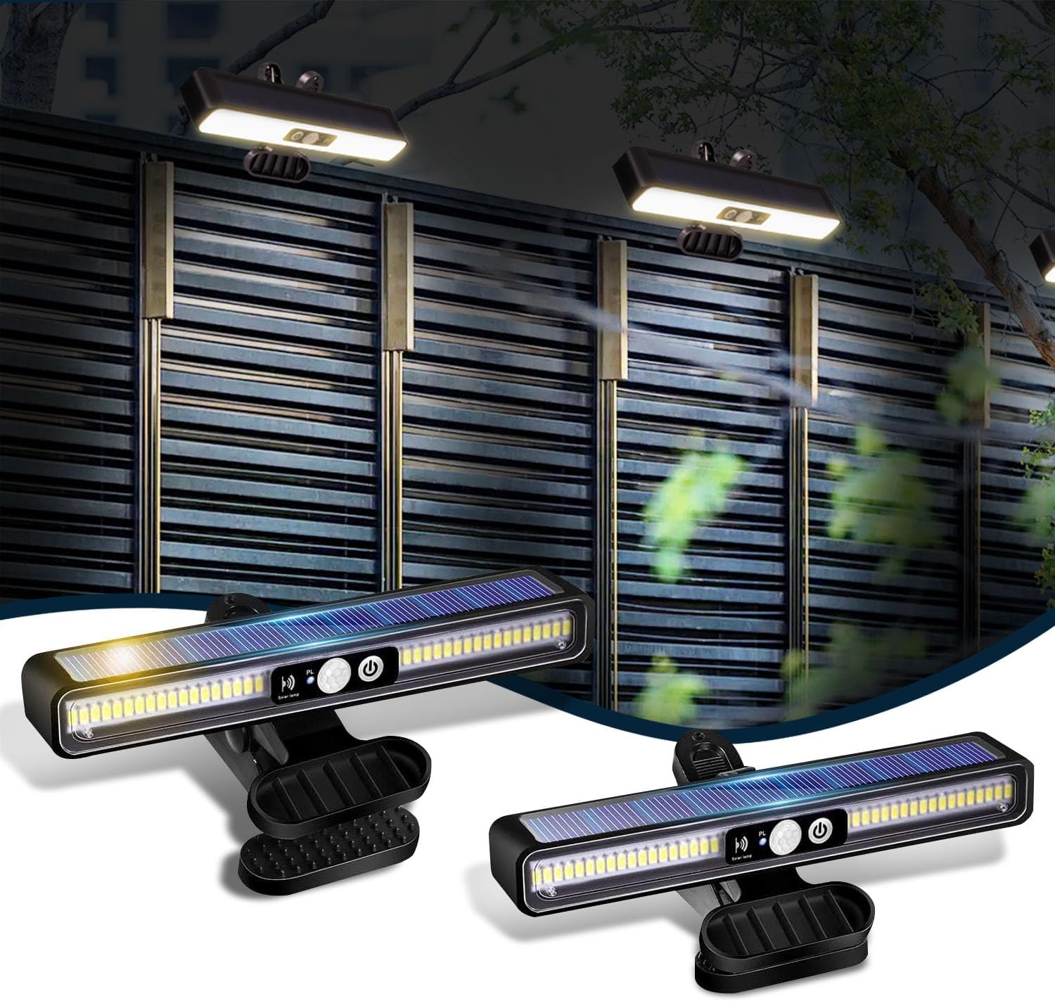 Zestaw 2 Lamp Solarnych Zewnętrznych z Czujnikiem Ruchu (1200 mAh, 3 Tryby Oświetlenia, IP55 Wodoodporny) Reflektor Solarny do Oświetlenia