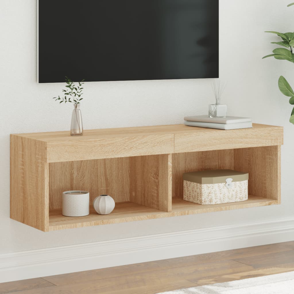 vidaXL Szafka TV z oświetleniem LED, dąb sonoma, 100x30x30 cm