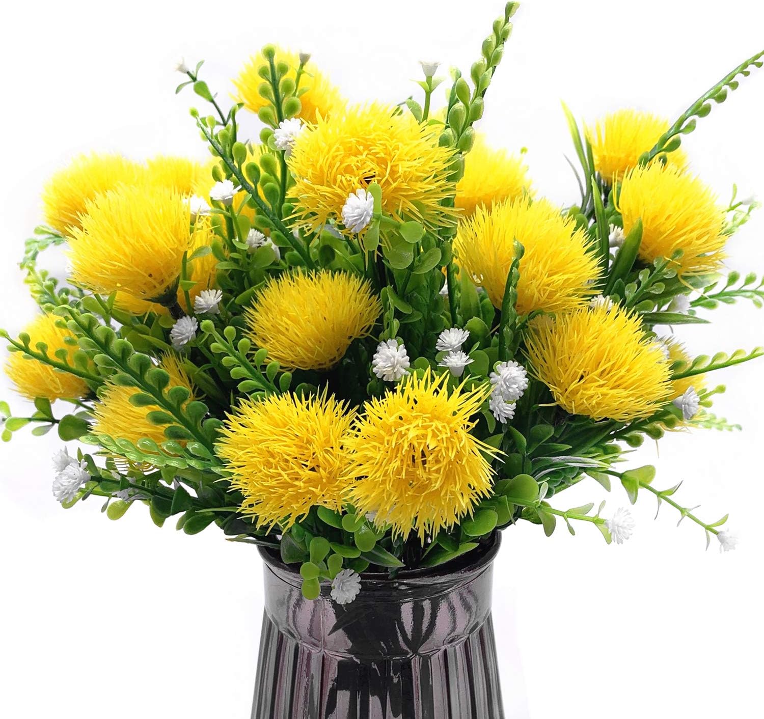 Sztuczne rośliny mniszka lekarskiego, plastikowe kwiaty, krzewy, fałszywa trawa ślubna do wnętrz i na zewnątrz, do domu - żółty, 4 sztuki