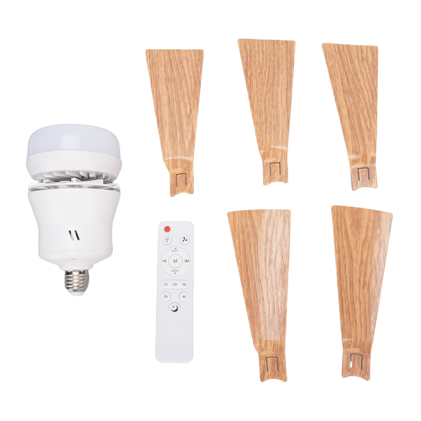Wentylator sufitowy z oświetleniem LED, 3 prędkości, pilot, ściemniacz, łopatki imitujące drewno, gniazdo E26, 30 W