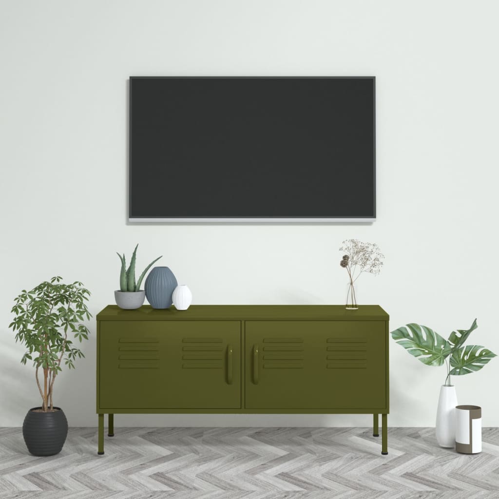 Szafka pod telewizor, oliwkowa, 105x35x50 cm, stalowa vidaXL