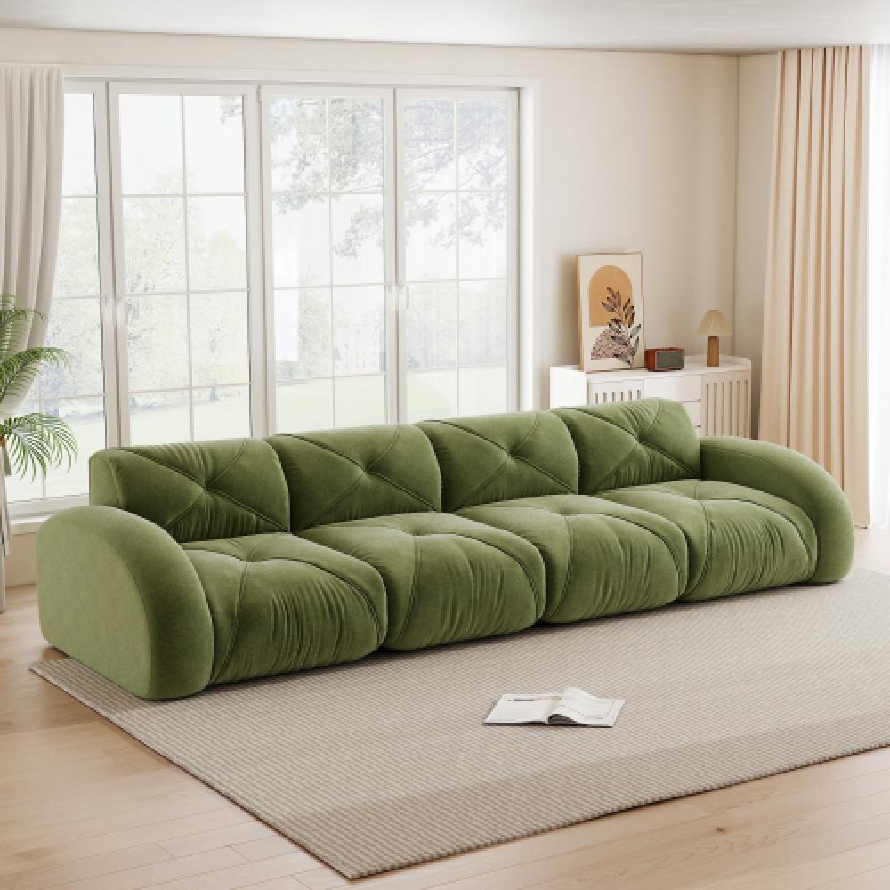 Sofa bezramowa, modułowa sofa 4-osobowa, pianka 32D o wysokiej gęstości, wygodna tkanina szenilowa, konstrukcja antypoślizgowa, nie wymaga montażu.