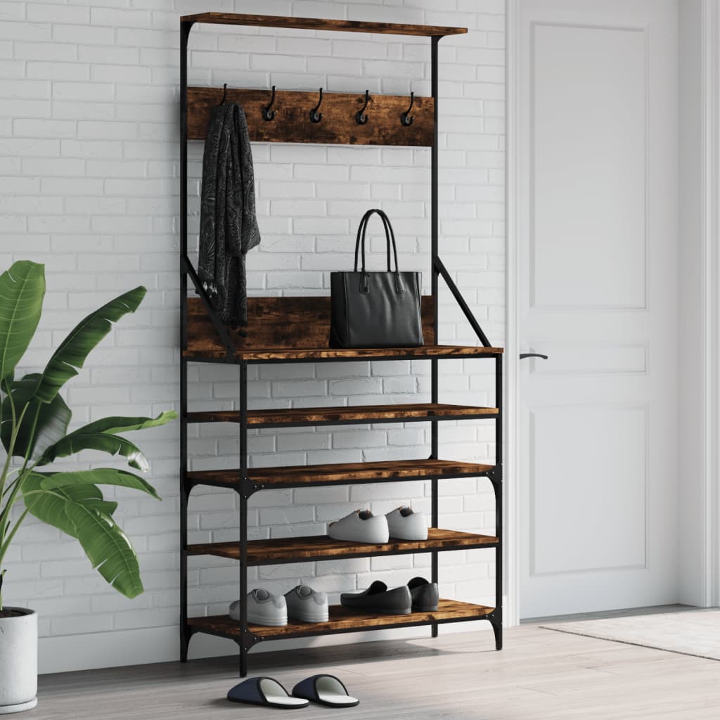 Wieszak na ubrania z miejscem na buty, opalany dąb 90x34x184 cm vidaXL