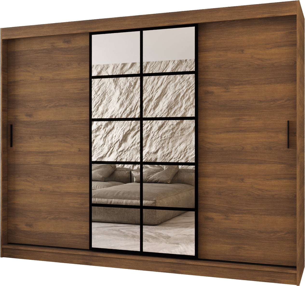 Szafa przesuwna z lustrem ORLANDO 250 x 62 x 200 orzech + u. czarny