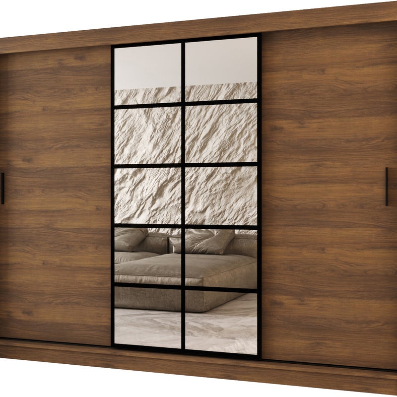 Szafa przesuwna z lustrem ORLANDO 250 x 62 x 200 orzech + u. czarny