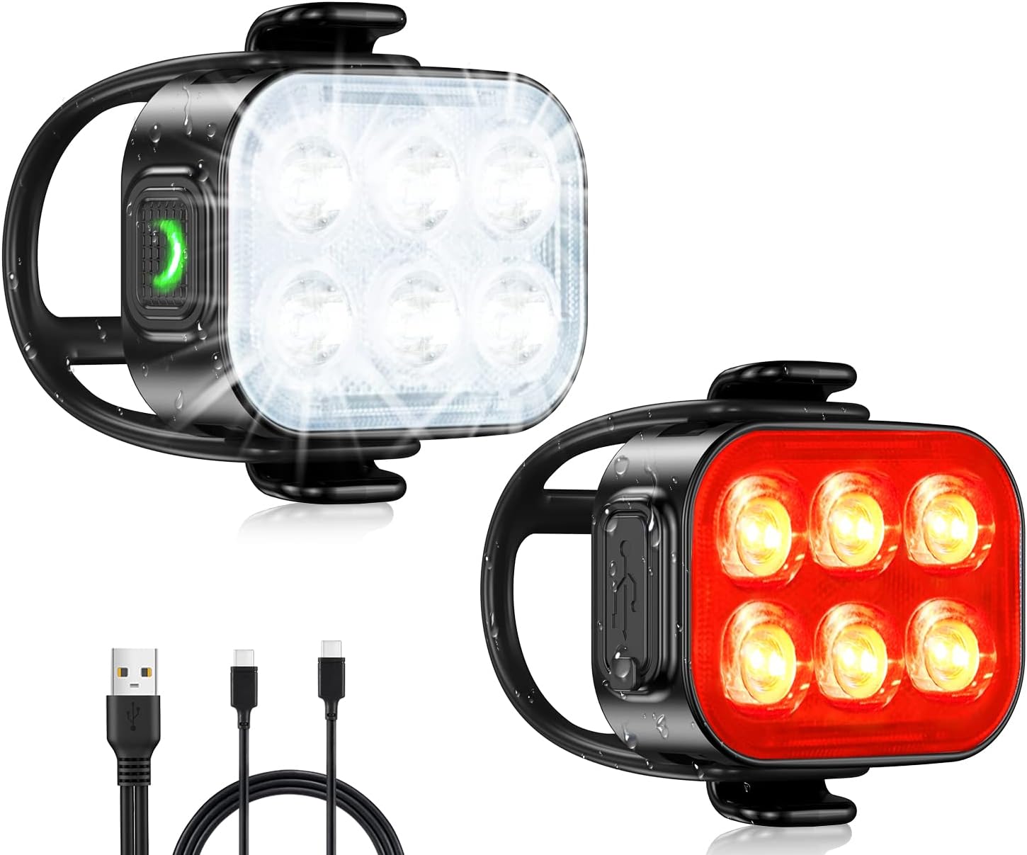 Oświetlenie rowerowe do jazdy nocnej, przednie i tylne światła ładowane przez USB, zestaw oświetleniowy 4+6 trybów (światło przednie i tylne)