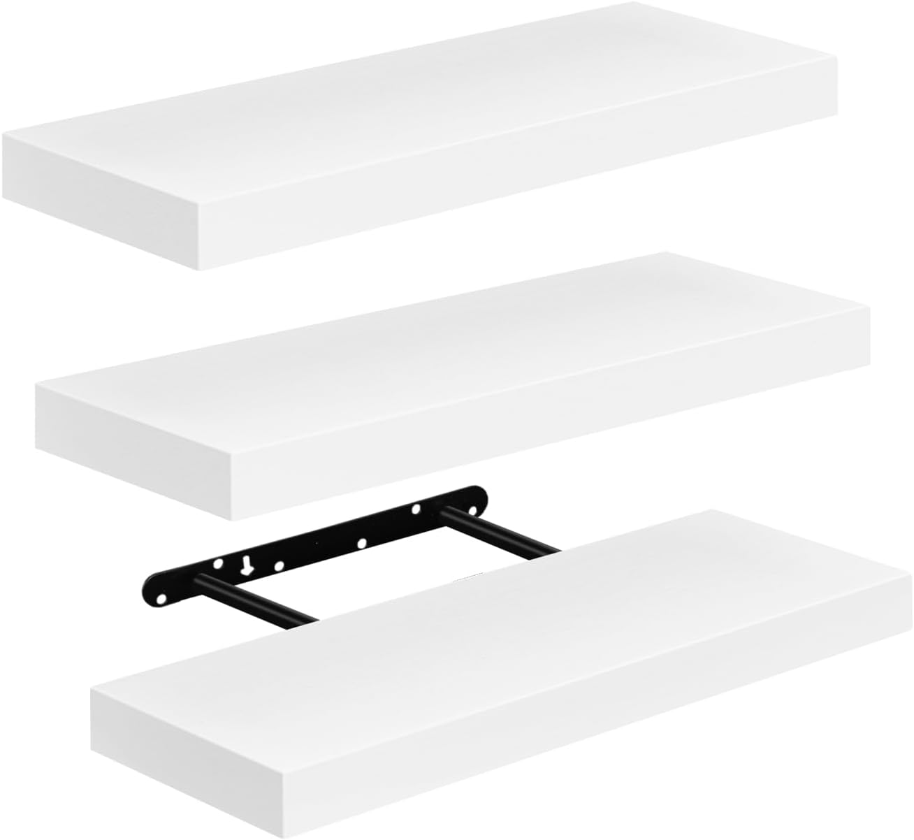 3 x regał wiszący, ścienny, regał na książki, regał dekoracyjny z płyty MDF, zestaw 3 szt. regał wiszący, biały, 40 x 14 x 3 cm