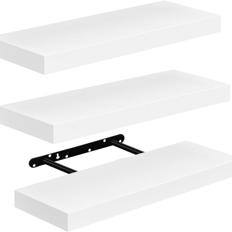 3 x regał wiszący, ścienny, regał na książki, regał dekoracyjny z płyty MDF, zestaw 3 szt. regał wiszący, biały, 40 x 14 x 3 cm