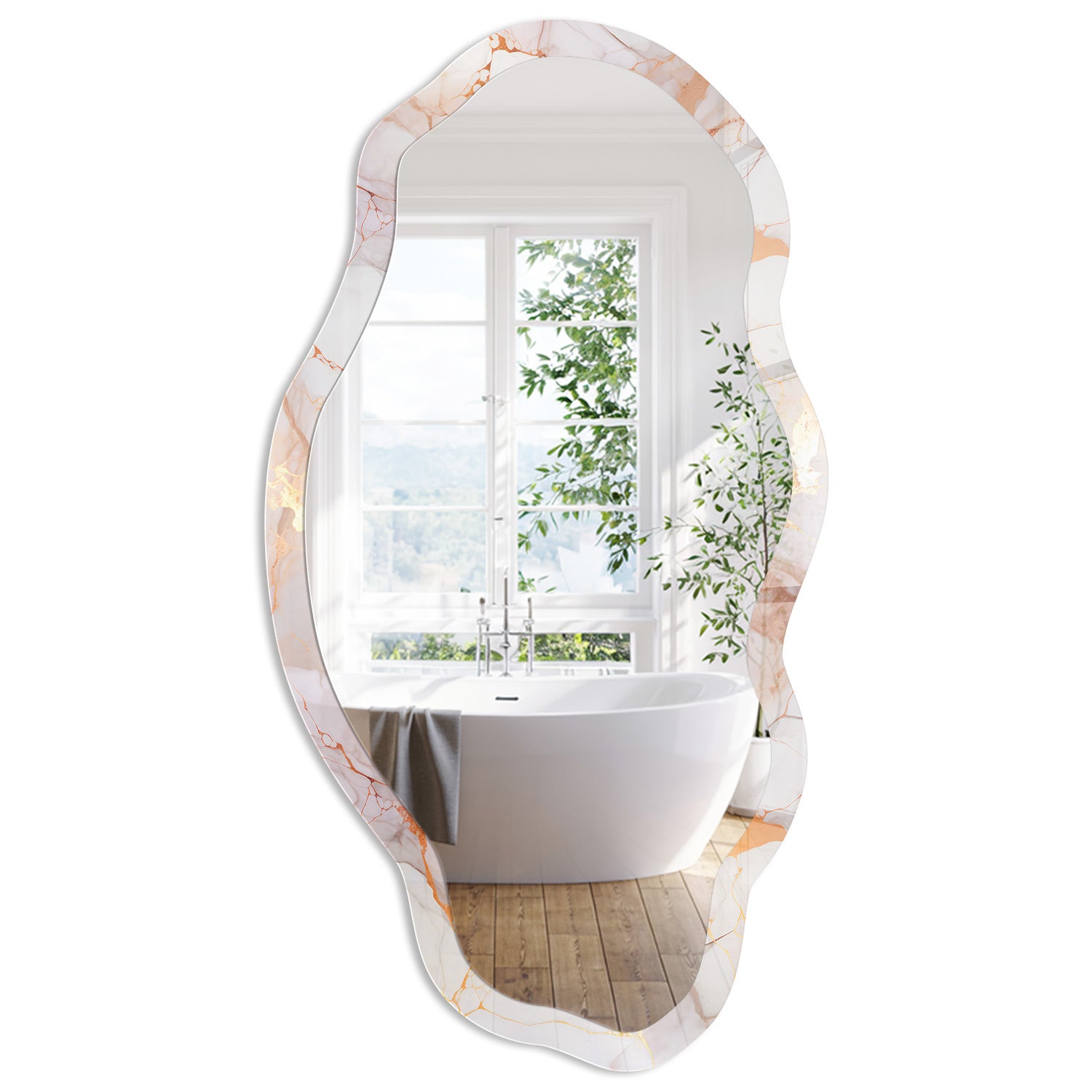 Lustro o Organicznym Kształcie | Marmurowa elegancja | 52x97 cm | ArtPrintCave