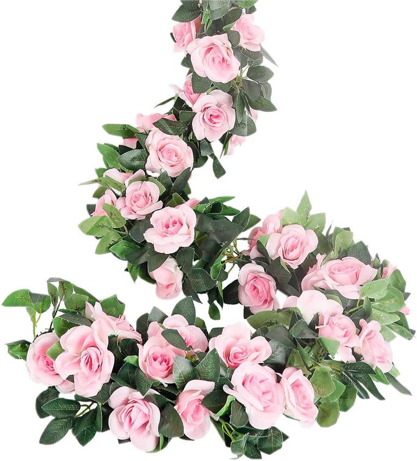 Girlandy róż, pnącza sztucznych róż, 4 sztuki (70 cm) z sztucznego jedwabiu (różowe)