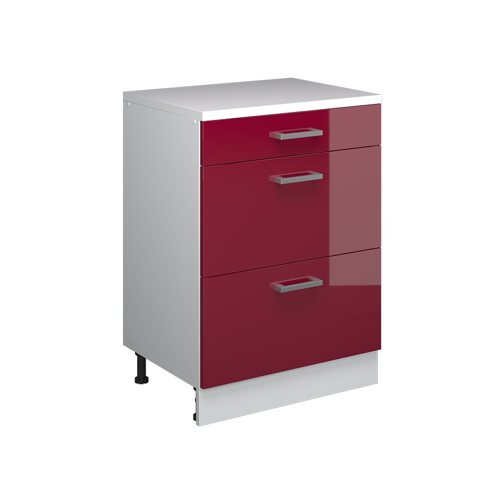 Vicco Komoda rozszerzająca Rion, Czerwony połysk/Biały, 60 x 46 cm bez skosu z 3 szufladami