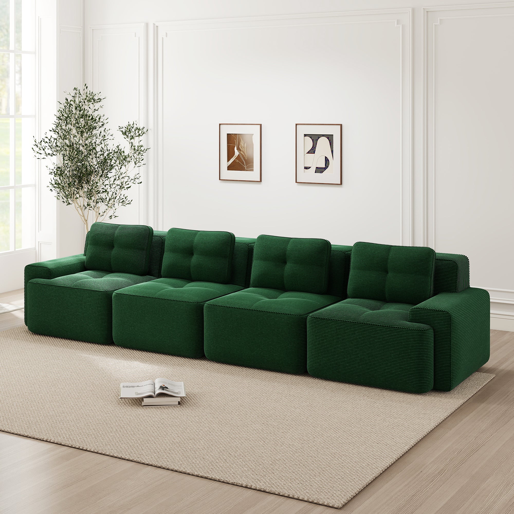 Sofy bez kości do salonu, Sofa modułowa, 4-osobowa wygodna tapicerowana sztruksowa sofa Cloud z głębokim siedziskiem, Sofa bez montażu