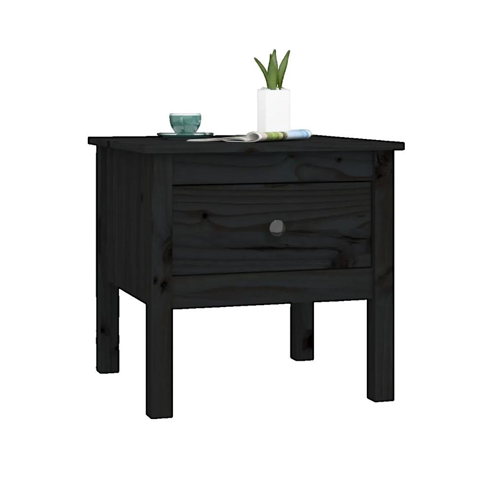 Stolik vidaxl z litego drewna sosnowego czarny 50x50x49 cm z szufladą