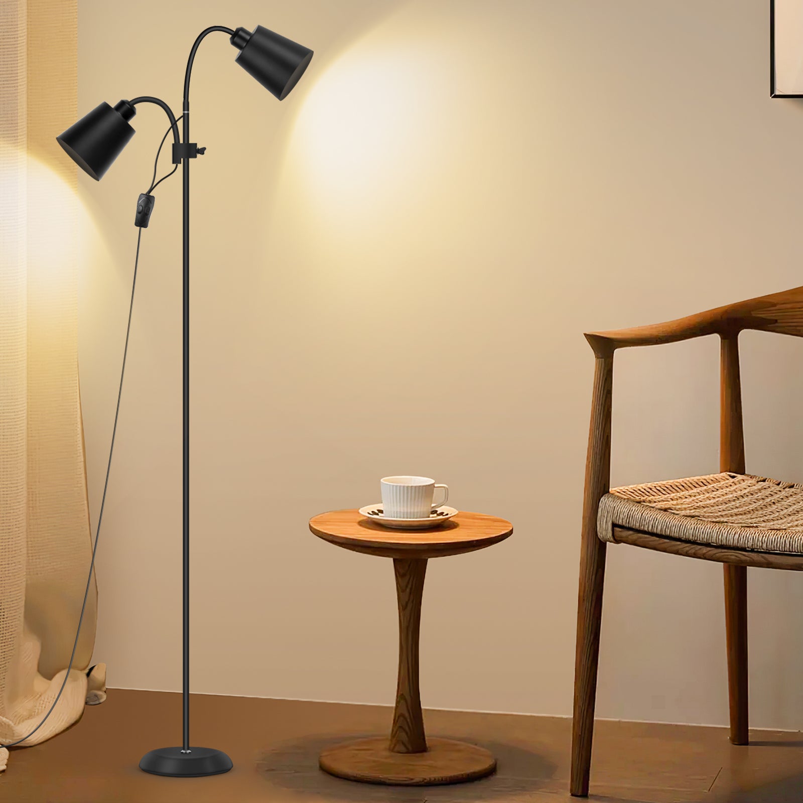 LOVHAUS Lampa Podłogowa do Salonu, Czarny Metal, 2 Żarówki, Gniazdo E26 & E27, Wysokość 170 cm, do Sypialni lub Salonu (bez żarówek)