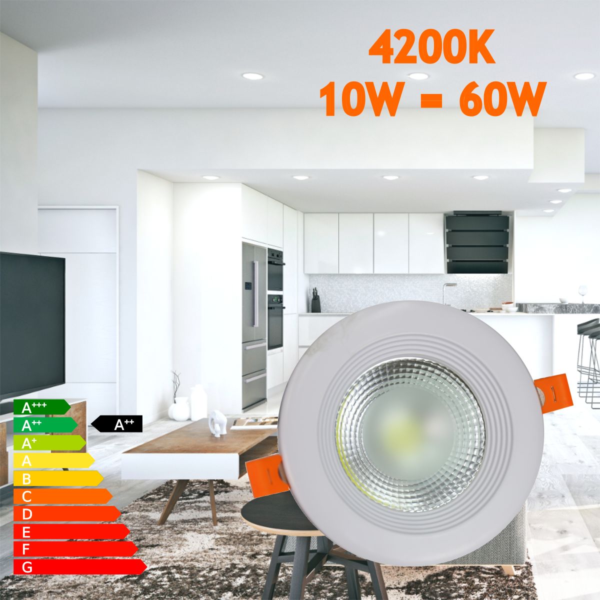 Downlight led COB 10W okrągły wpuszczany biały, światło neutralne 4200K