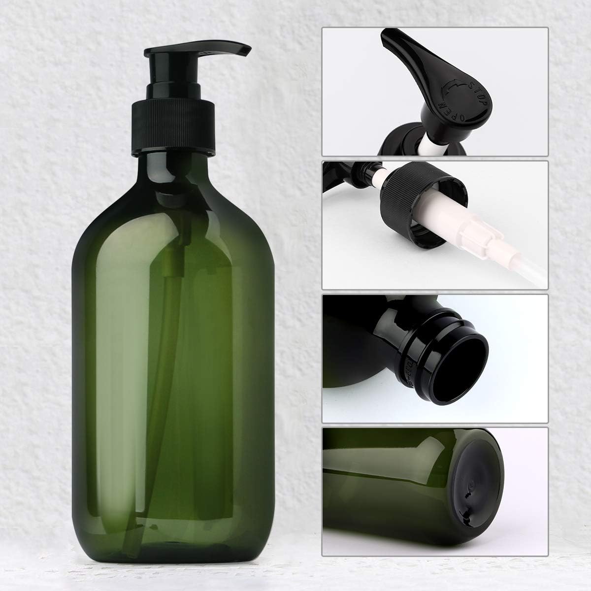 Butelki z pompką, dozownik do mydła w płynie 500 ml, duże, puste, plastikowe pojemniki do ponownego napełniania – opakowanie 3 szt., kolor zielony
