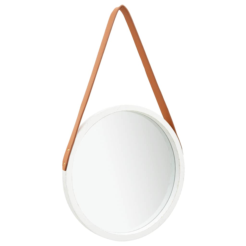 Lustro Ścienne Okrągłe z Ramą Drewniane 40 cm Biało-Brązowe do Sypialni
