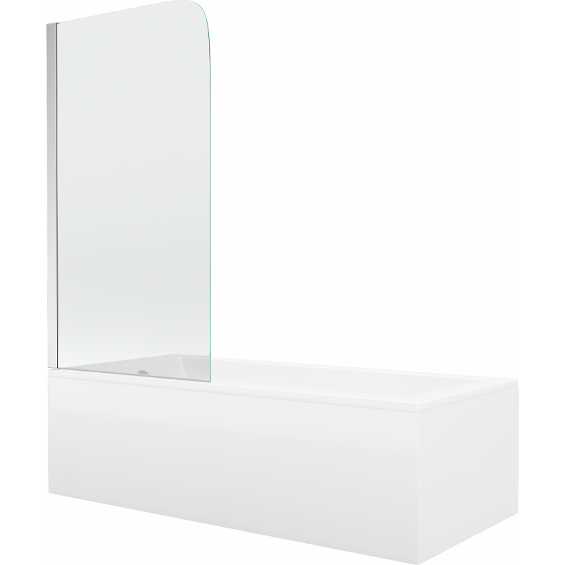 Mexen Cubik wanna prostokątna 150 x 70 cm z obudową i parawanem 1-skrzydłowym 70 cm, transparent, chrom - 550315070X9007010100
