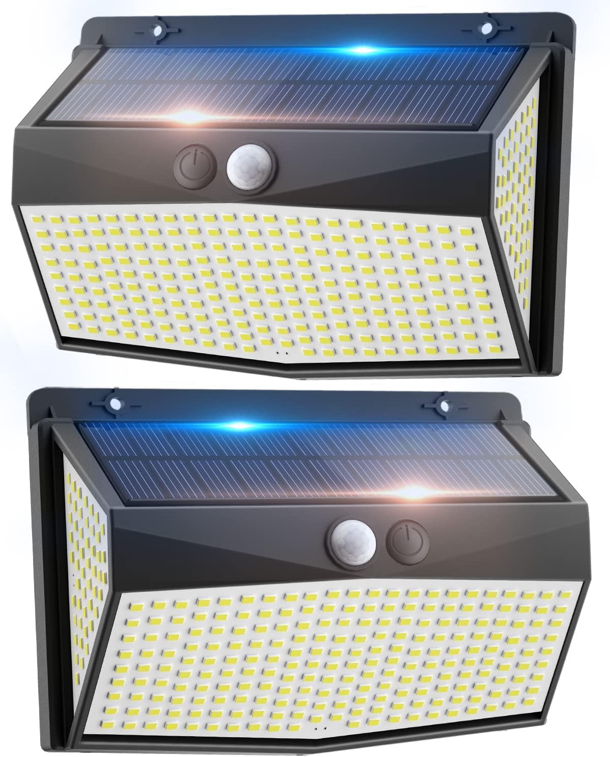 Czujnik ruchu do solarnych lamp zewnętrznych z 318 diodami LED, z 3 trybami oświetlenia, wodoodporne, światła powodziowe (6500K, pakiet 2 szt.)