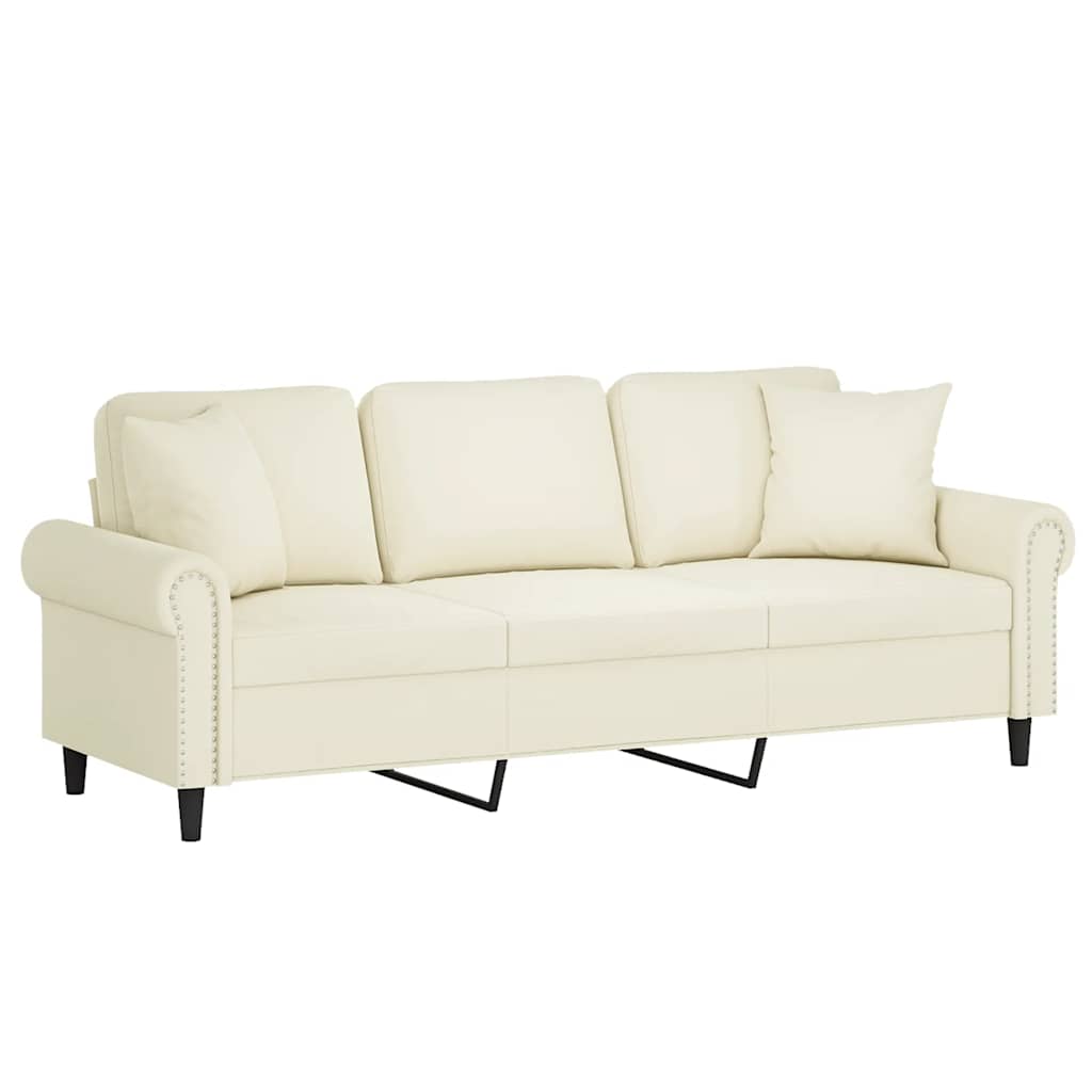 3-osobowa sofa z poduszkami, kremowa, 180 cm, aksamit