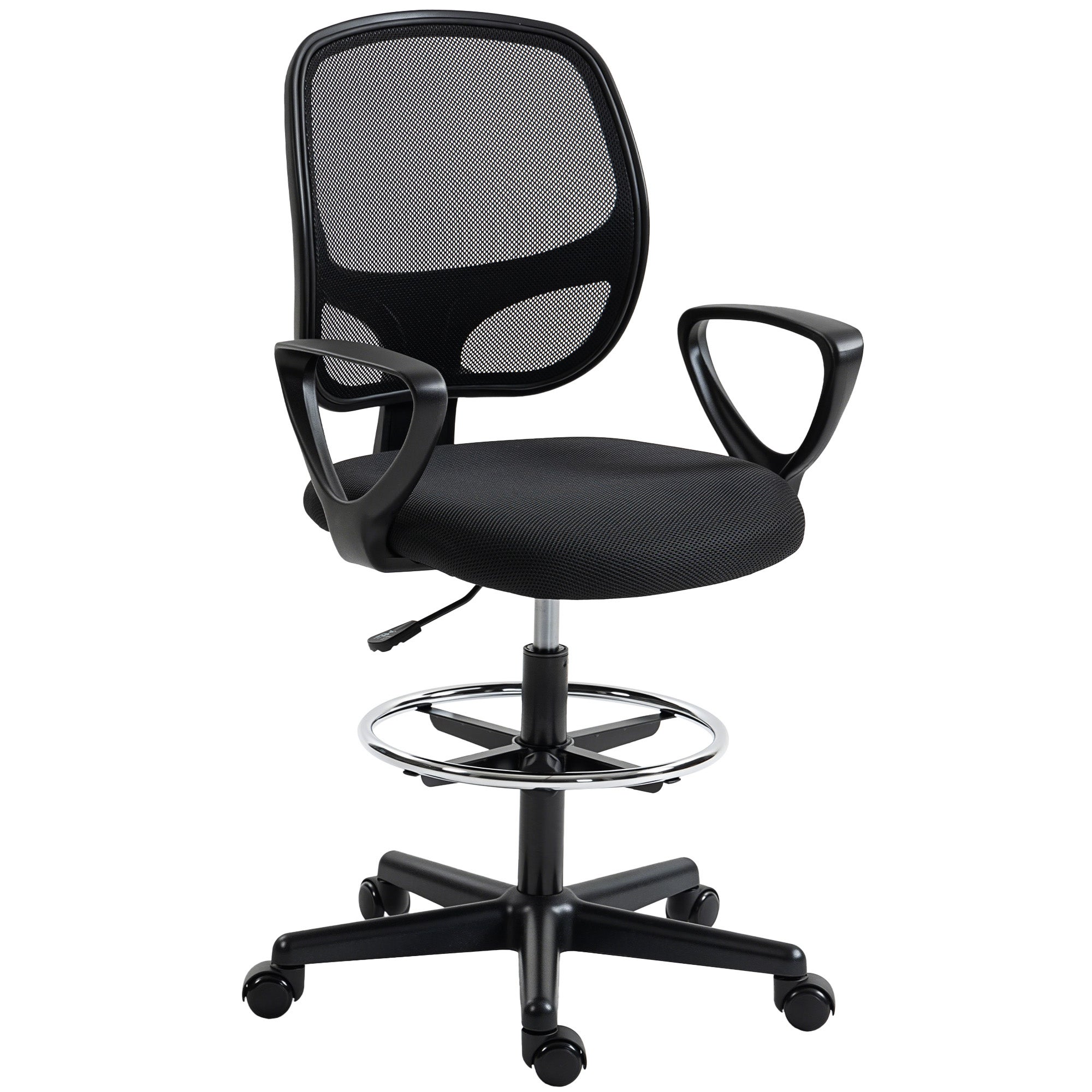 Ergonomiczny fotel biurowy, krzesło do biurka z podnóżkiem i podłokietnikami, regulowana wysokość, 59x58x103-123 cm, czarny